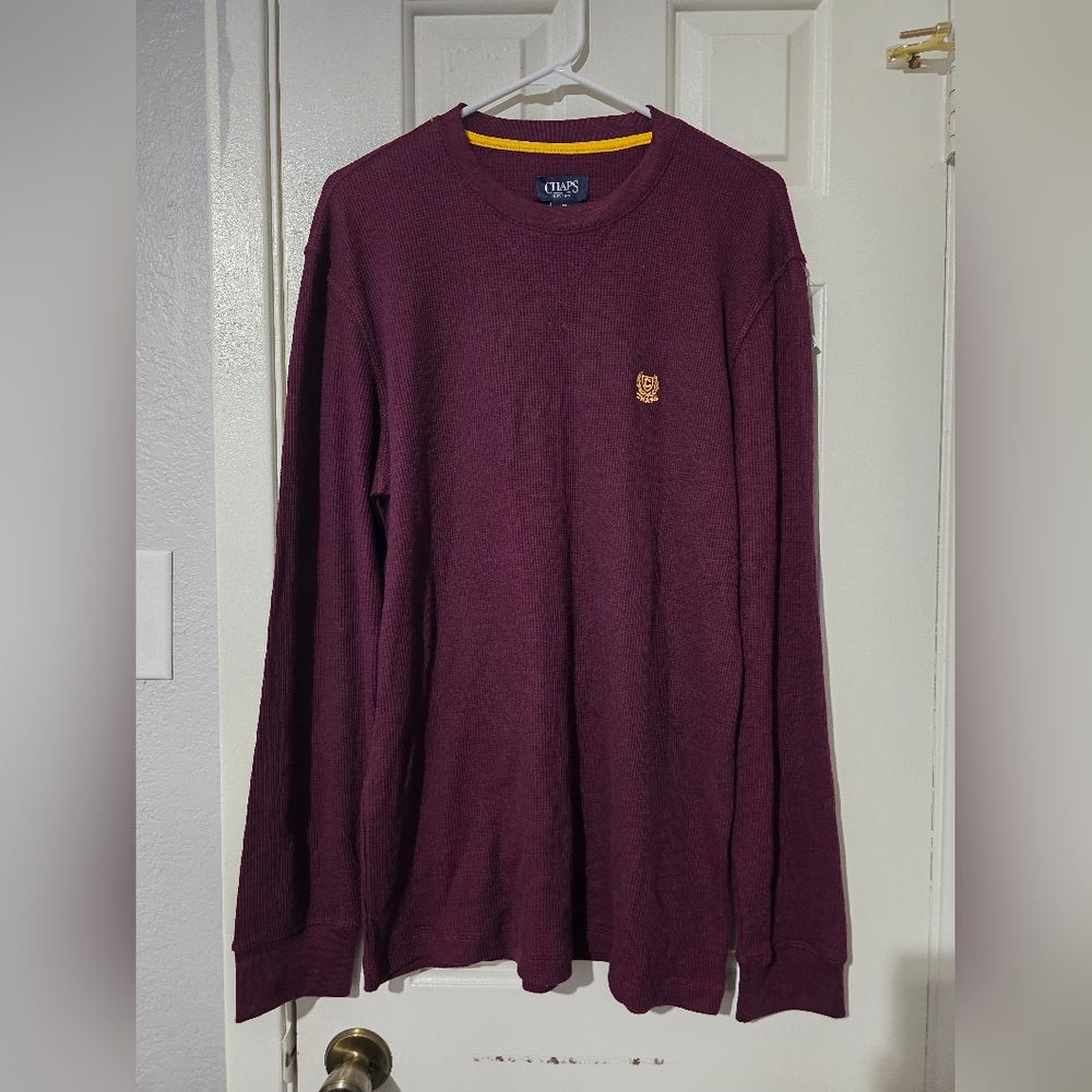 Chaps Mens Maroon Pullover Long Sleeve Shirt Size M